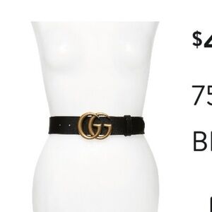 Gucci Black Leather Belt with Gold Double G Buckle